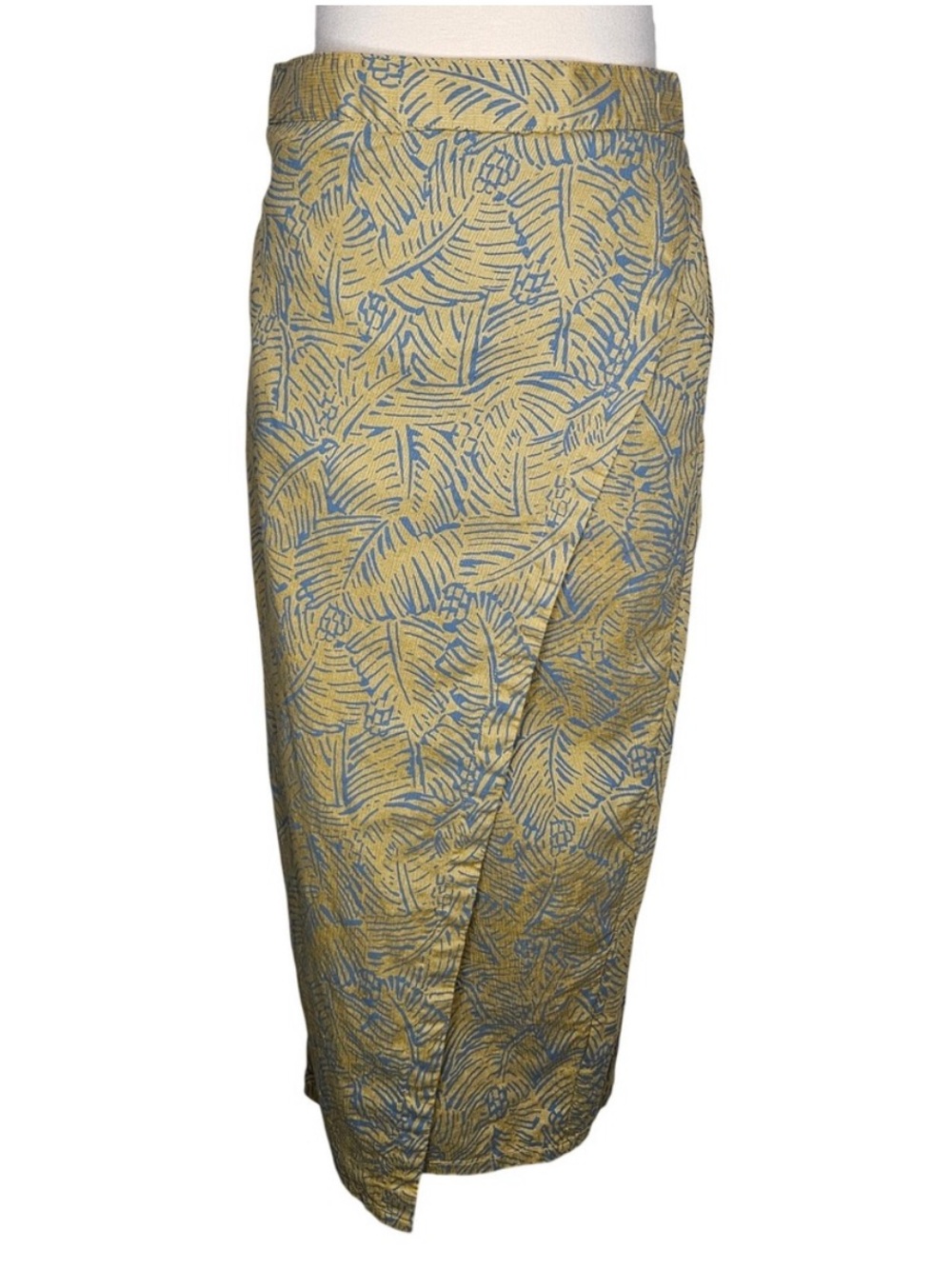 Prana Yellow Leaf-Print Wrap Midi Skirt